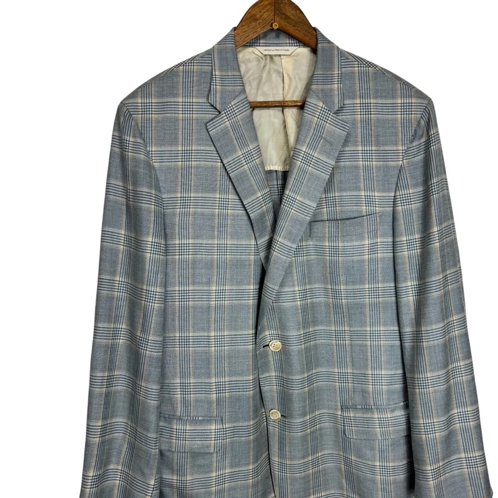 George Bass Ermenegildo Zegna Silk & Linen Blue Gray Plaid Blazer 45R‎